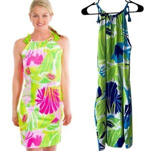 EUC Gretchen Scott Tassel Tie Sleeveless Dress In Blue And Green Size M